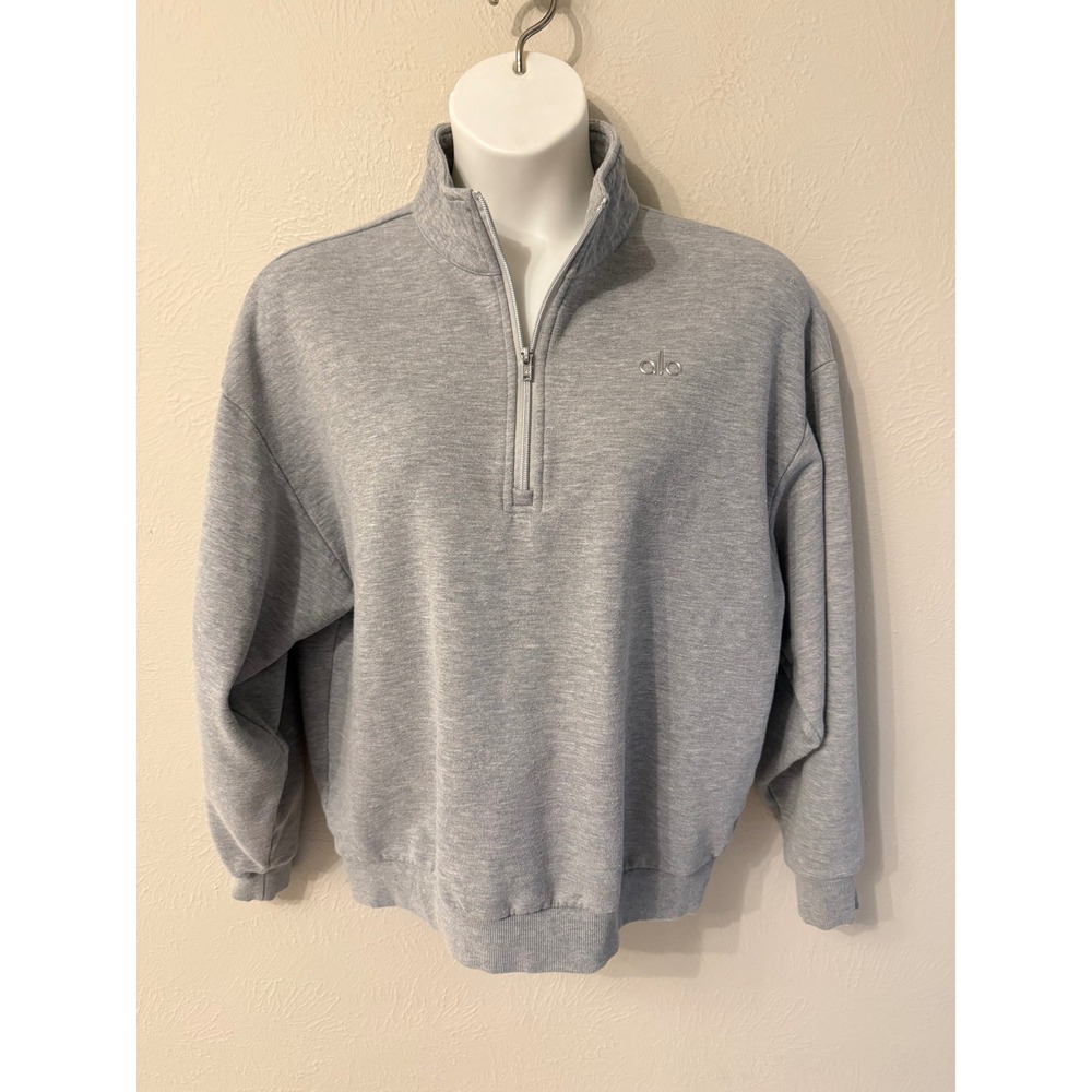 Alo Yoga Accolade 1/4 Zip Pullover Heather Grey Sweatshirt U3040RG Womens Medium